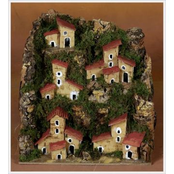 Paesaggio Presepe Case Arroccate con Luci 20x14cm