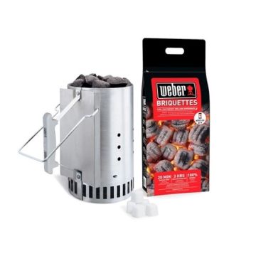 Weber Kit Ciminiera di Accensione + 2kg Bricchetti + 6 Accendifuoco