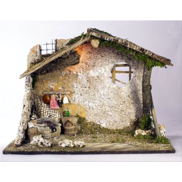 Capanna Presepe cm. 50x26x36 con luce e fuoco Rossi Rosa