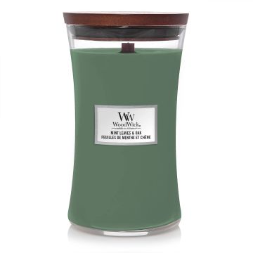 Woodwick Candela Profumata Mint Leaves & Oak