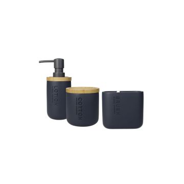 ACCESSORI BAGNO LINEAR NERO SET 3 PZ POLIRESINA/BAMBU'
