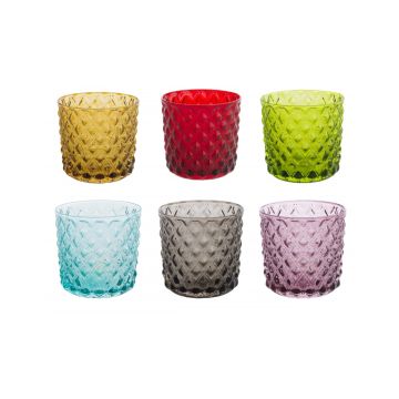 BICCHIERE ROMBI COLORI ASSORTITI SET 6 PEZZI IN VETRO