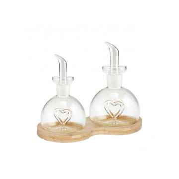 Brandani - MENAGE OLIO/ACETO LOVE VETRO CON BASE BAMBOO NATURALE
