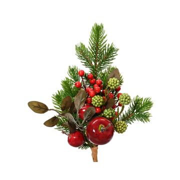 Ramo di melo decorativo diametro 10,00-L8,00-A26,00cm colore verde/rosso.